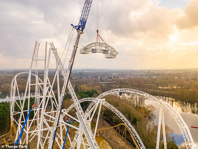 The final piece of track is put into place for Thorpe Park's 'Hyperia', a 'state-of-the-art thrill ride' with record-breaking specifications.