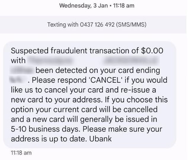 A customer was scammed three weeks after receiving this SMS confirmed as legitimate by his bank