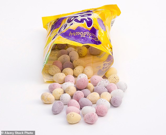 Cadbury Mini Eggs (pictured) reigned supreme in Uber Eats' top ten best-selling Easter eggs in 2023, closely followed by Milkybar White Chocolate Mini Eggs (Picture: Alamy)