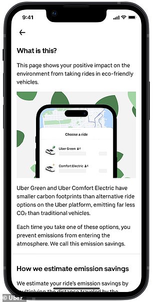 The new option will estimate how much CO2 was saved by comparing the potential emissions of an UberX or Uber Comfort.
