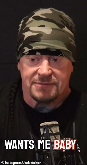 The retired wrestler, 58, swapped the inside of a fancy coffin for a recording studio as he joined his wife Michelle McCool for the podcast appearance.