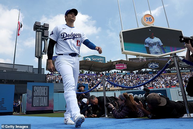 Shohei Ohtani left Opening Day at Dodger Stadium wearing blue for the first time