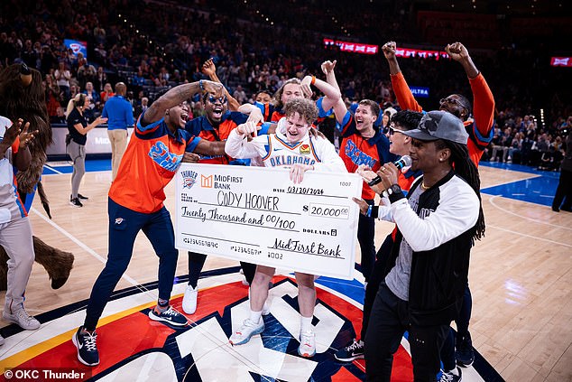 Oklahoma City Thunder fan won $20,000 after hitting a half-court shot Wednesday