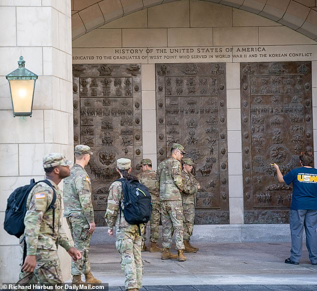 The MacArthur Society of West Point Graduates criticized the change, calling the decision 'progressive ideology' for eroding tradition (Pictured: - Photos of cadets at West Point Academy and Bartlett Science Hall)