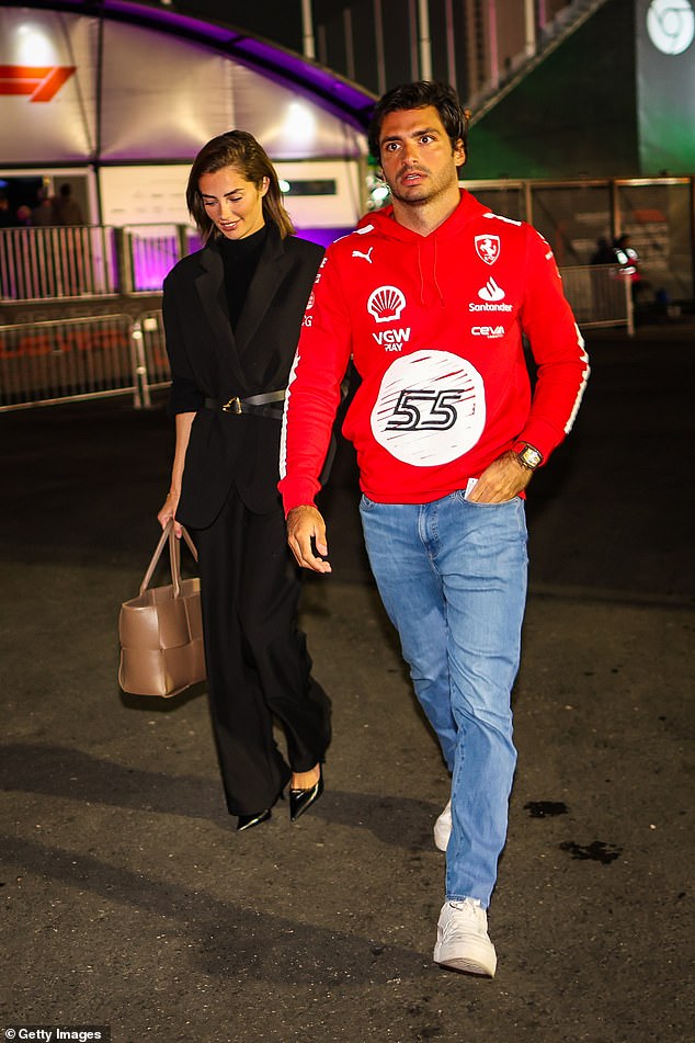 Donaldson was first romantically linked to Sainz when they were spotted in Italy in June 2023, with the pair in front of cameras at last year's Las Vegas GP (pictured).