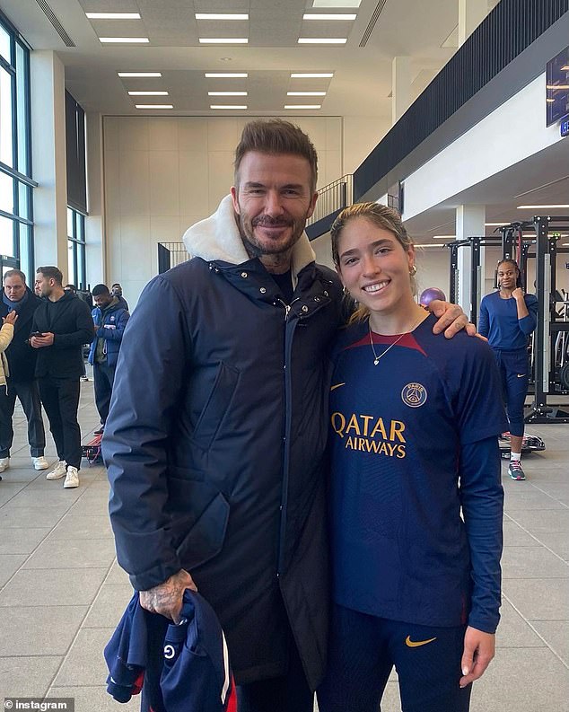 The 20-year-old footballer is pictured with English legend David Beckham (left)