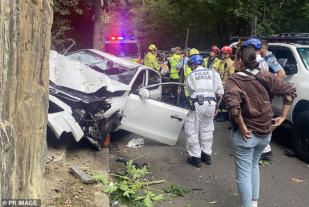 A man in his 70s survived a horror accident after driving his car (pictured) over a 20 meter high cliff onto the road below.