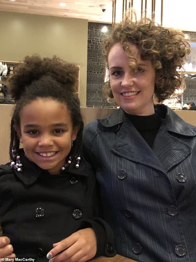 Mary MacCarthy and her biracial daughter Moira, 10 at the time, were flying to a funeral on Oct. 22, 2021, following the sudden death of her brother, when they were detained by officers at the Denver airport where she was accused of trafficking. of people. She is now suing Southwest Airlines for racial discrimination