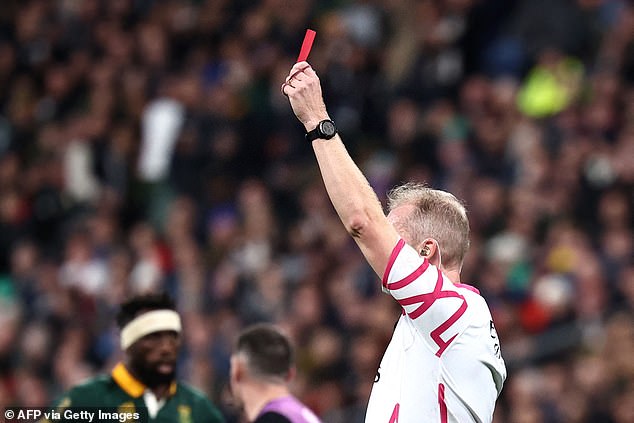 Under current rugby rules, if a player is sent off, he must leave the field immediately and for the duration of the match.