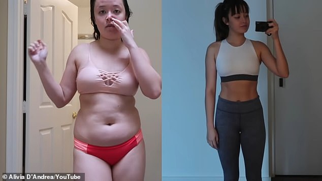 The left shows Alivia D'Andrea in April 2020 and the right shows her after her “outburst” in December 2020.