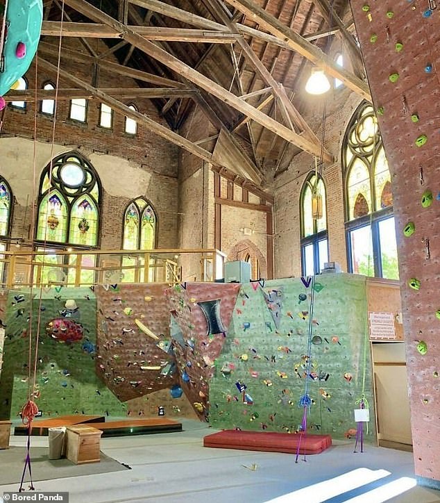 People around the world have shared snaps of buildings trying to hide their former purpose, and Bored Panda has collected the best examples in an online gallery.  Including a church, in Dayton, Ohio, that was converted into an Urban Krag climbing center.