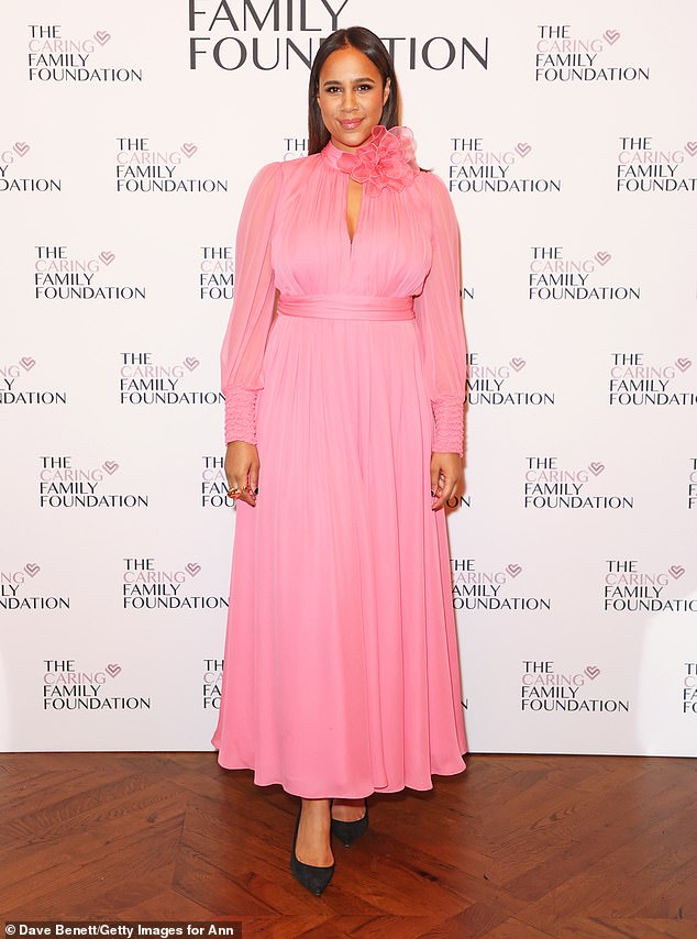 Zawe Ashton looked pretty in pink while attending Annabel and The Caring Family Foundation's International Women's Day 2024 celebration in London on Friday.