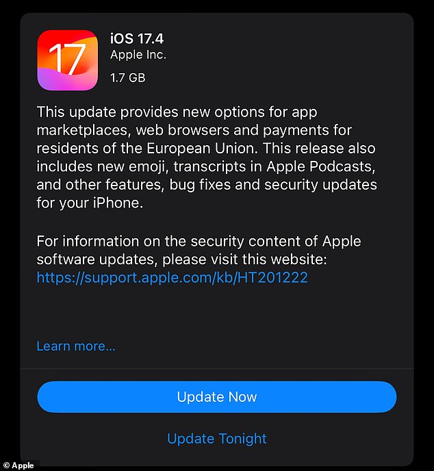 The latest iPhone software update brought users more than 100 new emojis, security updates, and a variety of other changes.  But some users have encountered an infuriating issue that could deter them from downloading iOS 17.4.