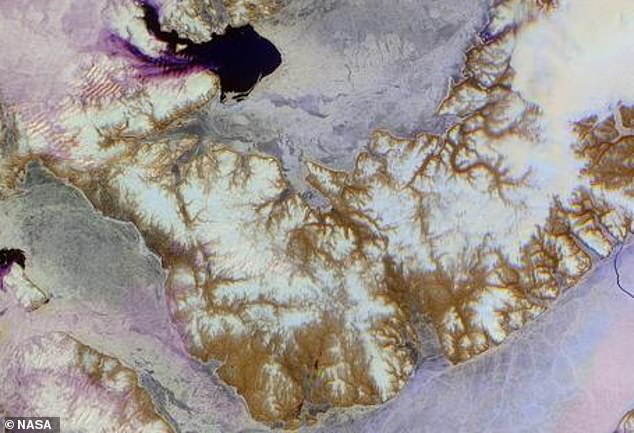 An image acquired by the Nasa Terra satellite on June 28, 2001, showing Devon Island from above.