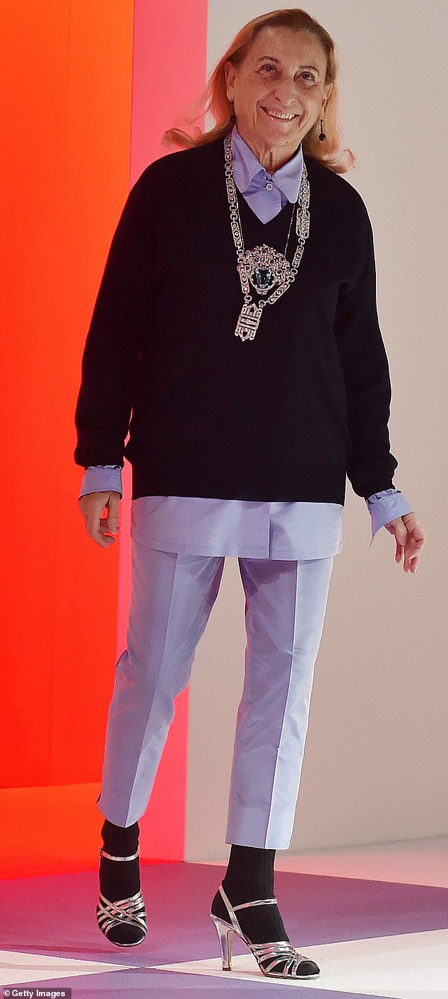 The colorful Miuccia Prada, the 74-year-old matriarch of modern Italian fashion