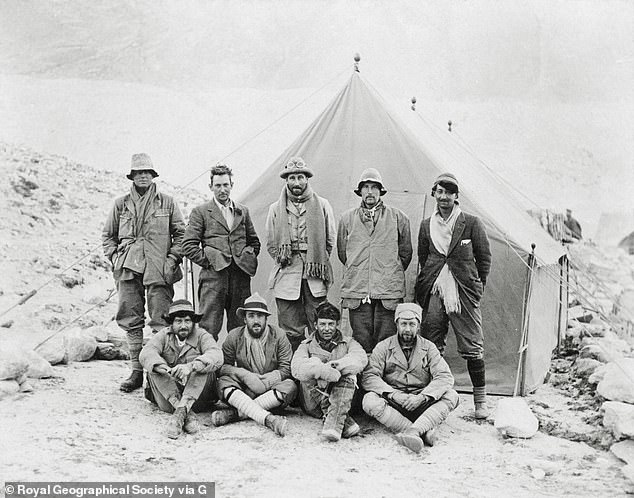 Irvine (top left) and Mallory (top row, second from left) are pictured with the other members of the 1924 Everest expedition.