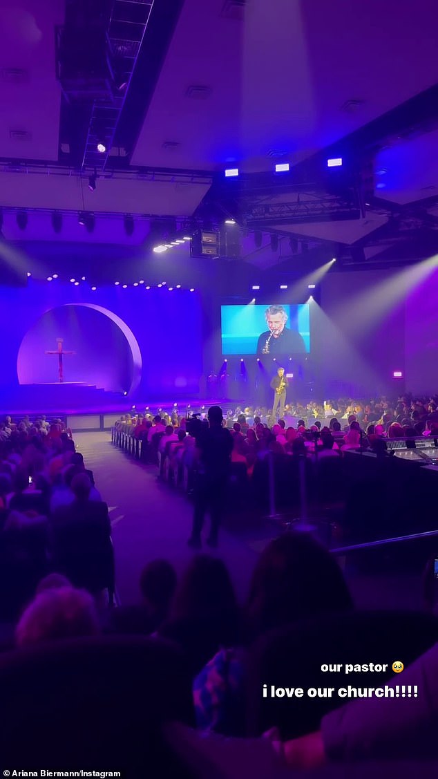 The 22-year-old influencer posted a video on Instagram of 'our pastor' Jentezen Franklin playing saxophone during The Free Chapel's free original production, Easter: The Live Experience, which featured 'stunning visuals, live animals and inspiring music.'