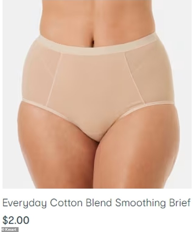 The daring look can be emulated with a pair of nude underwear for just $2 and a quick trip to a local Kmart store.  The retail department sells 'everyday cotton-blend softening briefs' that look eerily similar to the tiny pants Bianca wore at the Cheesecake Factory in Los Angeles just a few weeks ago.