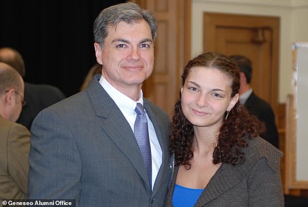New York Supreme Court Justice Merchan is pictured with his daughter, Loren.  He is overseeing Trump's hush money trial, in which the former president has been charged with 34 counts of falsifying business records.
