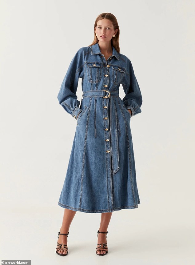 The dress looks remarkably similar to the Aje Colorado denim midi dress (pictured), which retails for $525.