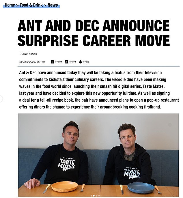 Ant and Dec joined in the fun, claiming they were taking a break from showbiz and TV to spend more time in the kitchen.