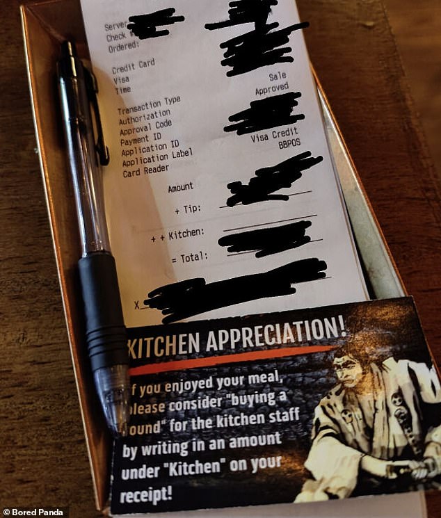 A New York restaurant asked its customers for a tip but also for a “cooking tip” if they enjoyed their meal.