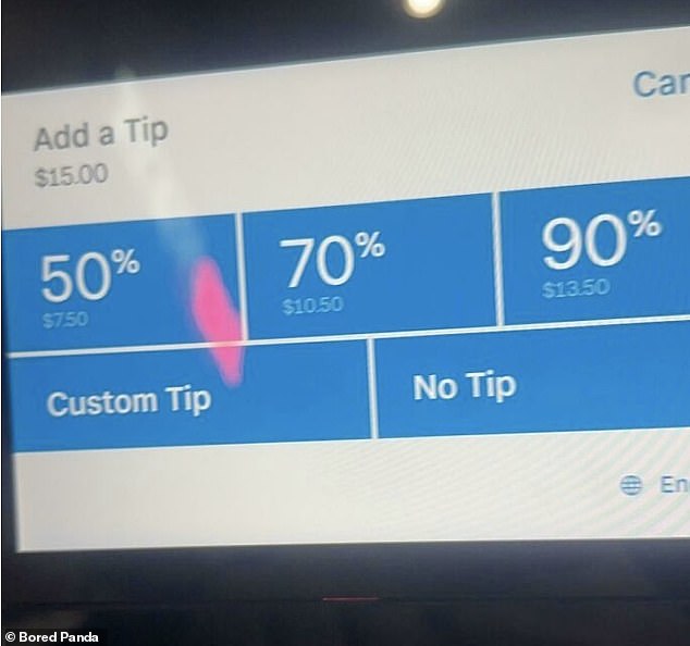 This person was shocked to see that tipping options started at 50% and went up to 90%