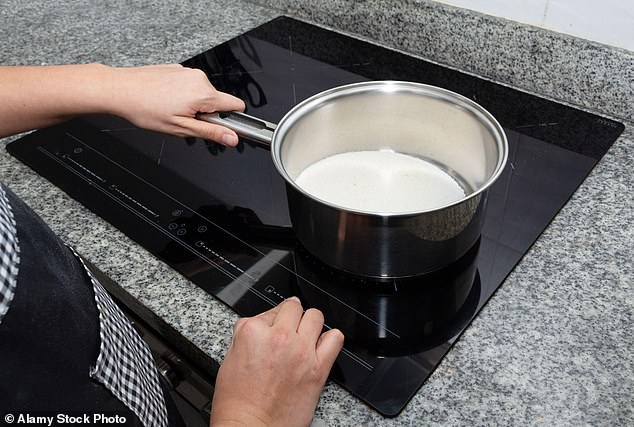 An induction cooktop consists of a glass or ceramic plate over an electromagnetic coil. If an iron or steel pan is placed on top, it becomes hot.