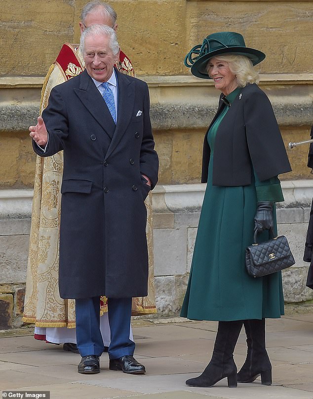 The king looked happy and healthy as he stepped out for the Easter service with Camilla.