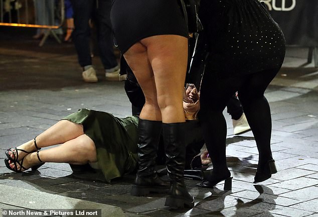 One participant fell and had to be helped up by her friends in Newcastle.