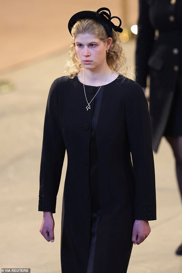 Lady Louise Windsor pictured during a vigil in honor of Queen Elizabeth II at Westminster Hall on September 17, 2022.