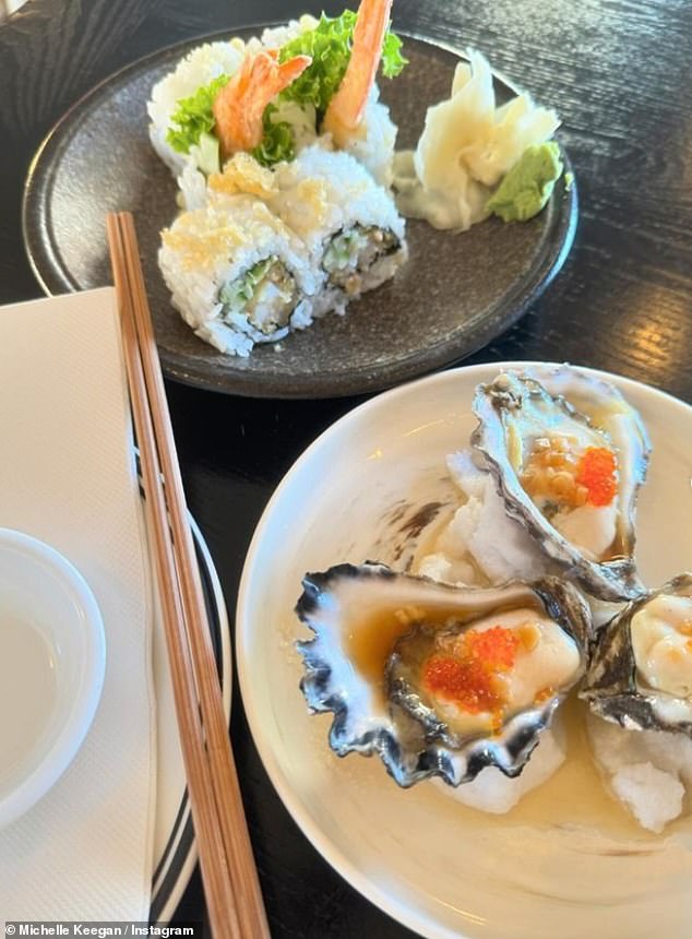 The British star also shared photos of an extravagant seafood lunch as the couple tucked into caviar and fresh oysters during their bank holiday on Sunday.
