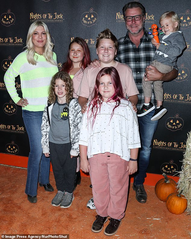 The couple married in 2006 and quickly began welcoming their children;  Liam, 17, Stella, 15, Hattie, 12, Finn, 11, and Beau, seven (pictured in Calabasas, CA, in October 2019)