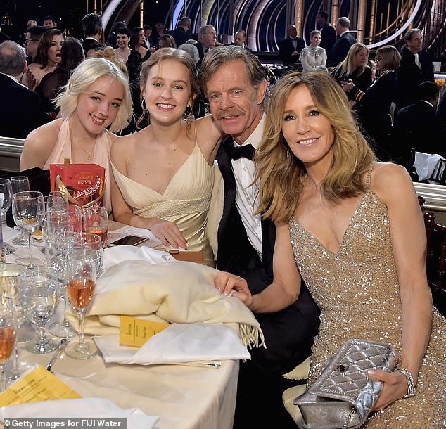 Felicity with her daughters Georgia (far left) and Sophia (second from left) and her husband William H. Macy at the 2019 Golden Globes