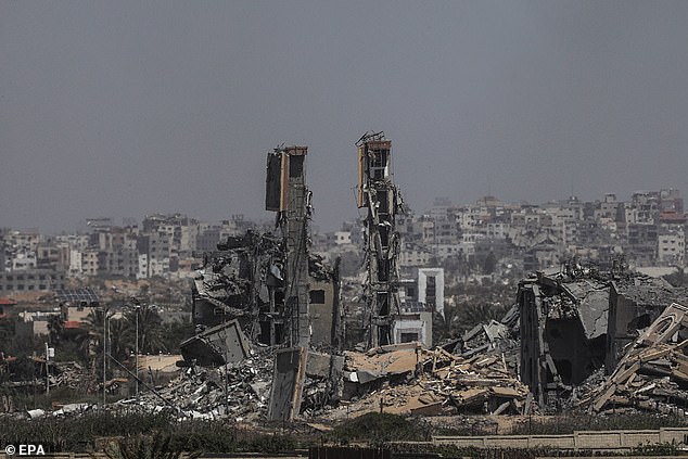 Destruction in the northern Gaza Strip following Israeli airstrikes, seen from the southern Gaza Strip