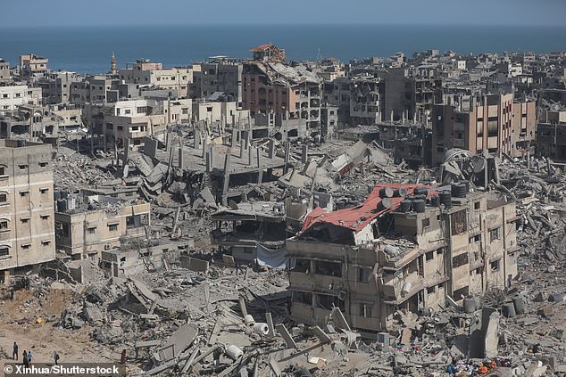 Photo taken on April 1, 2024 shows destroyed buildings near Shifa Hospital in Gaza City.
