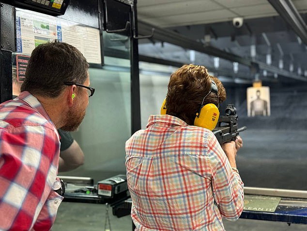 Date night: Lake spent Saturday night at the Scottsdale Gun Club with her husband, where they fired their FN PS90 submachine gun.