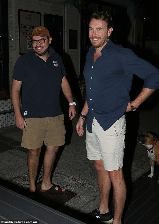 Bruce Lehrmann is pictured outside a Paddington pub with a friend on Easter Monday.
