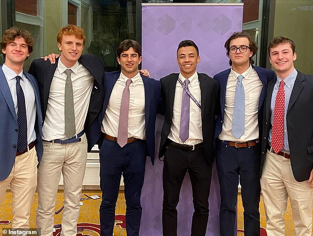 Samay (third from left) was treasurer of the university's Phi Gamma Delta society and was regularly photographed with his friends on the fraternity's Instagram page.