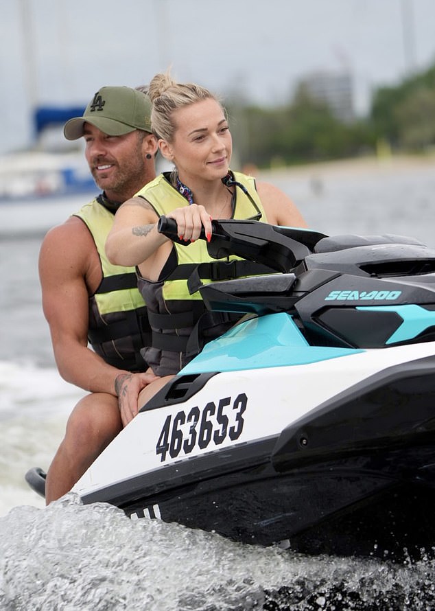 Jack, 34, and Tori, 27, looked like they were having the time of their lives riding a Jetski Safari boat in the crystal clear waters while having fun in the sun.
