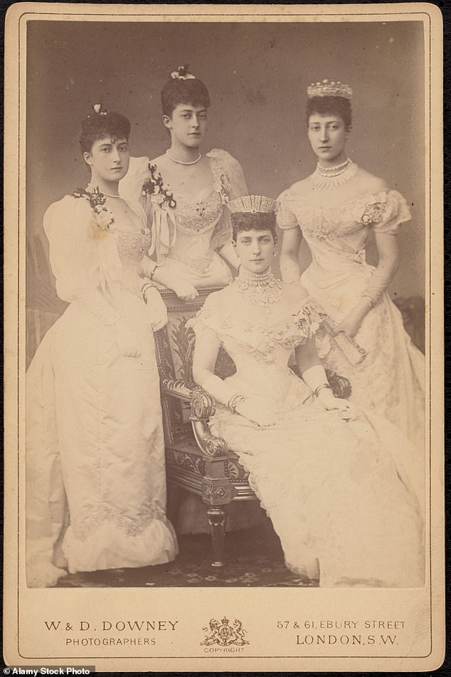 Alexandra as Princess of Wales, seated, with her daughters Victoria, Maude and Louise