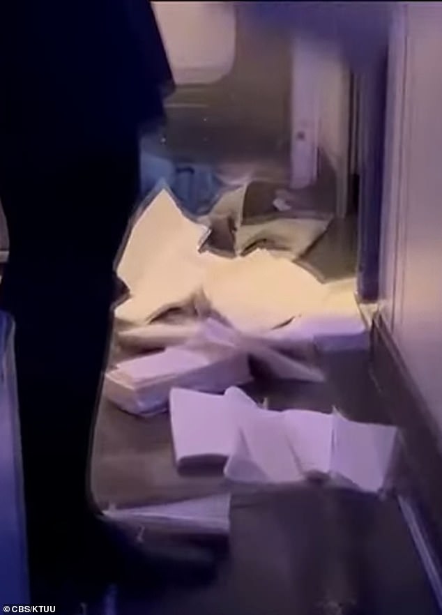 Passengers witnessed flight attendants hurriedly mopping up water with paper towels as water continued to flow from a malfunctioning sink.