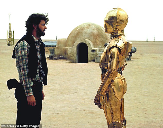 Lucas on the set of his first Star Wars film in 1977. He has since become the richest celebrity in the world despite stepping away from the camera in 2005.