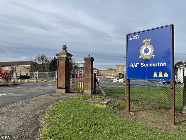 The gateway to RAF Scampton in Lincolnshire is pictured here