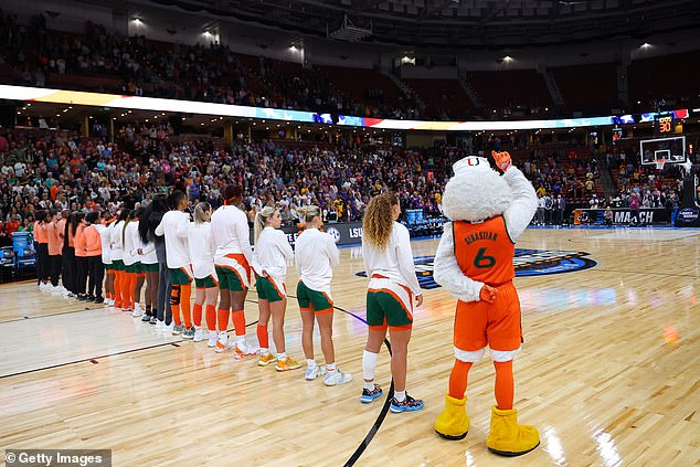 Miami Hurricanes line up for anthem without LSU for their March 2023 NCAA game