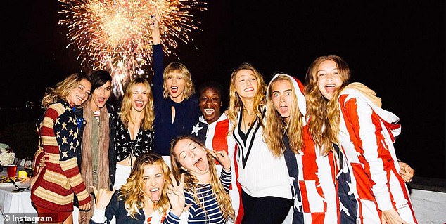 Taylor, photographed with Blake and other members of the girl squad including Gigi Hadid, 35, and Cara Delavigne, didn't include Selena in this recent Fourth of July photo.