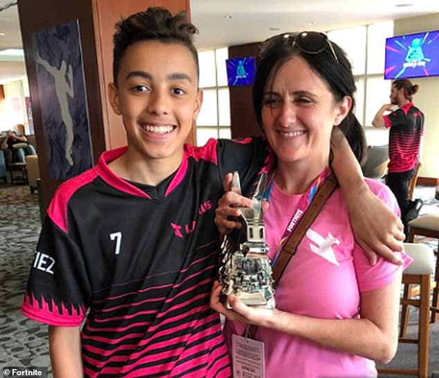 Jaden Ashman, 15, from Essex, and his mother Lisa Dallman after his qualification at the championships in July 2019.