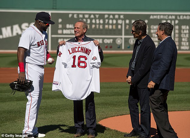 Lucchino is honored before his final game as president of the Red Sox in September 2015.