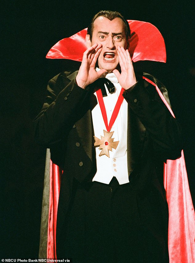 The star appears as Dracula on The Tonight Show with Jay Leno in 1995.