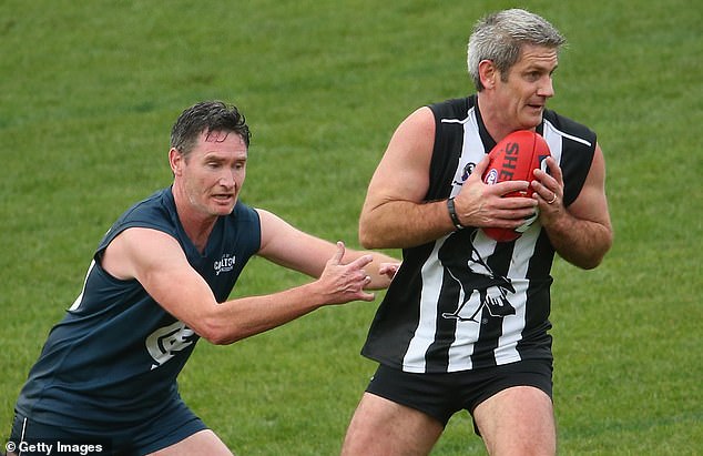 Crosisca, a daily cannabis user since the age of 16 (pictured, playing against comedian Dave Hughes in a 2014 legends match), switched to amphetamines and also battled alcohol and gambling vices.